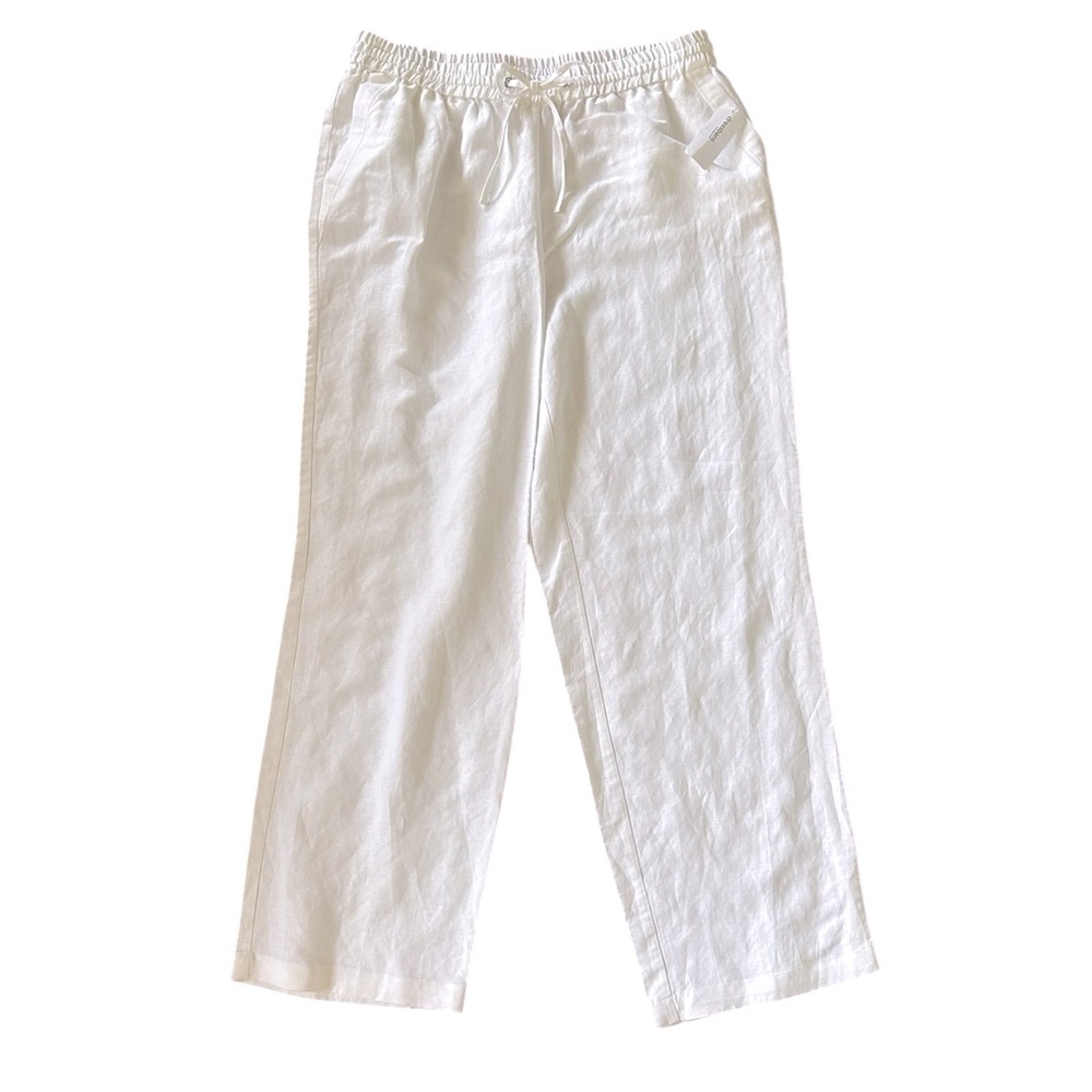 JONES STUDIO white linen blend elastic drawstring waist wide leg pants sz 10 NWT